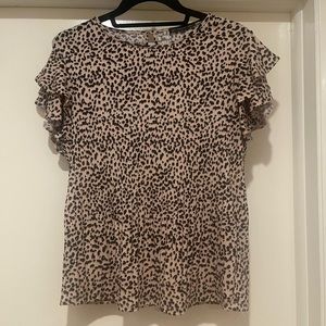 Adriana Papell Flutter Sleeve Pleated Leopard Print Top